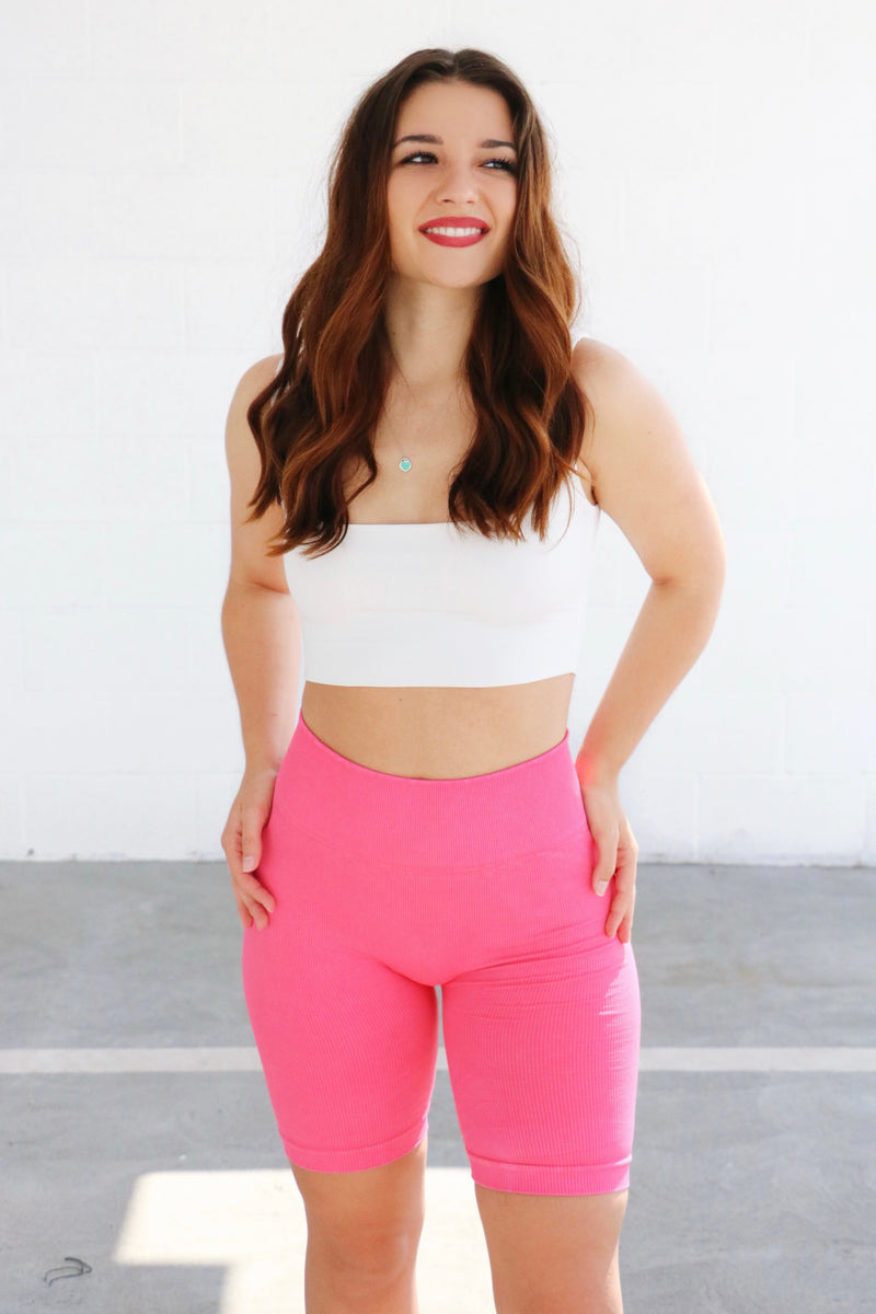 Step By Step Hot Pink Biker Shorts – Love + Lavender Boutique