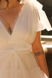 Maisie White Pearl Puff Dress