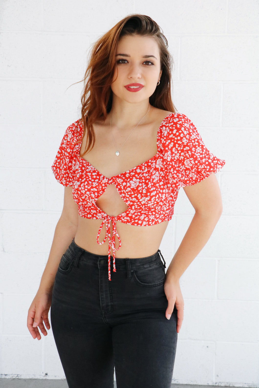 Pretty Please Red Floral Top