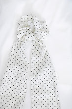 Load image into Gallery viewer, White Polka Dot Scarf Scrunchie
