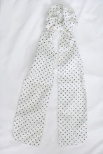 Load image into Gallery viewer, White Polka Dot Scarf Scrunchie
