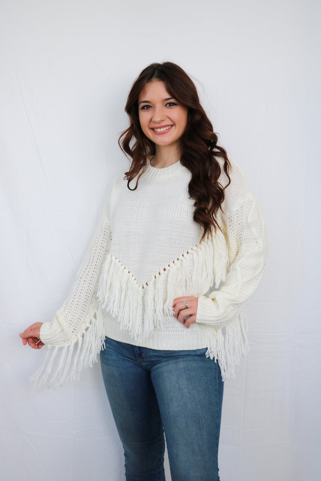 Georgia White Fringe Sweater